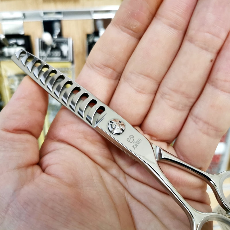 Forbici Professionali Giapponesi Texturizzanti Joewell CXG-11/30L per mancini Mikado S.r.l. particolare lama con 11 denti microdentati